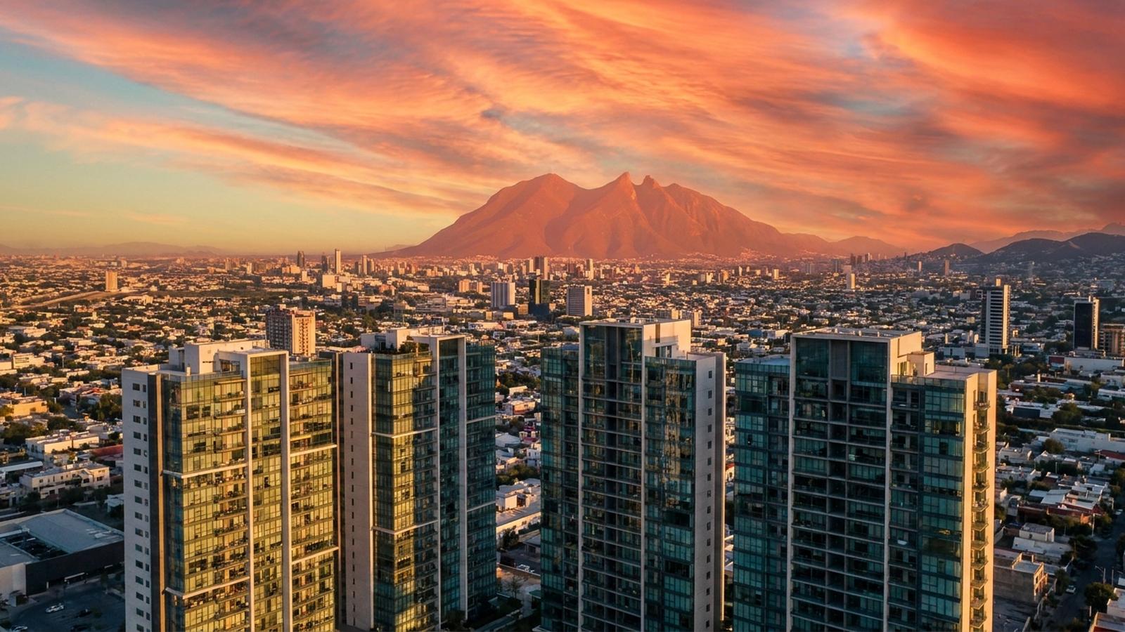 Interior de un departamento con vista a las montañas de Monterrey