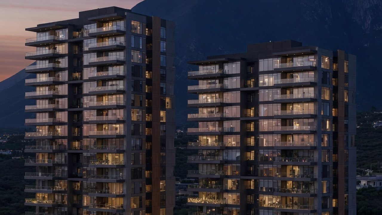 Torres residenciales terminadas al atardecer
