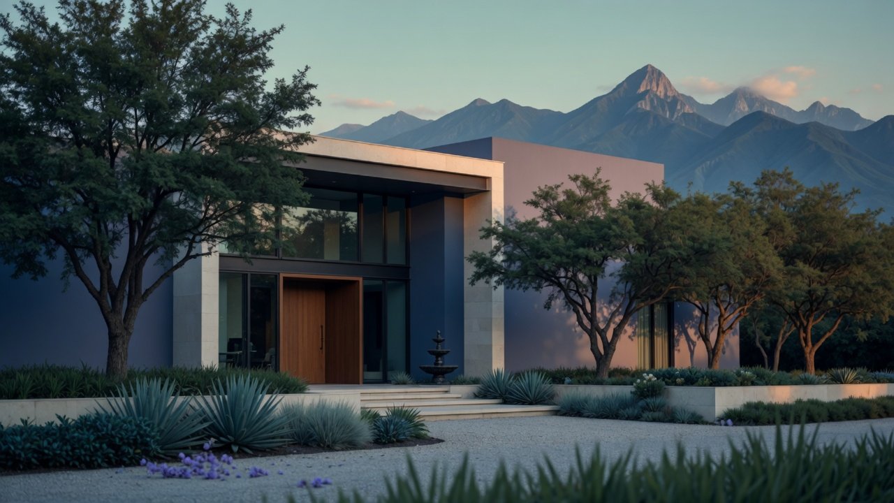 Casa moderna con jardín frente a la Sierra Madre