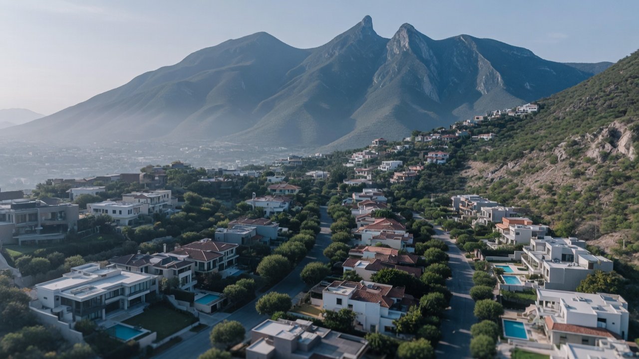 Colonias residenciales al pie de la sierra en Monterrey